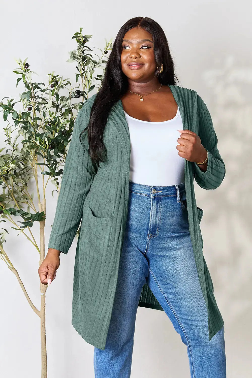 Basic Bae Full Size Hooded Sweater Cardigan - Love Salve